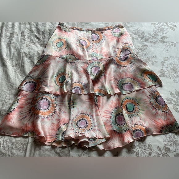 Vintage Pink Paisley Silk Satin Tiered Slip Skirt 8 Fairycore Feminine Whimsical - Picture 7 of 7